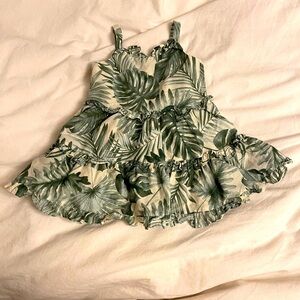 Tropical Leaf Print Ruffle Dress